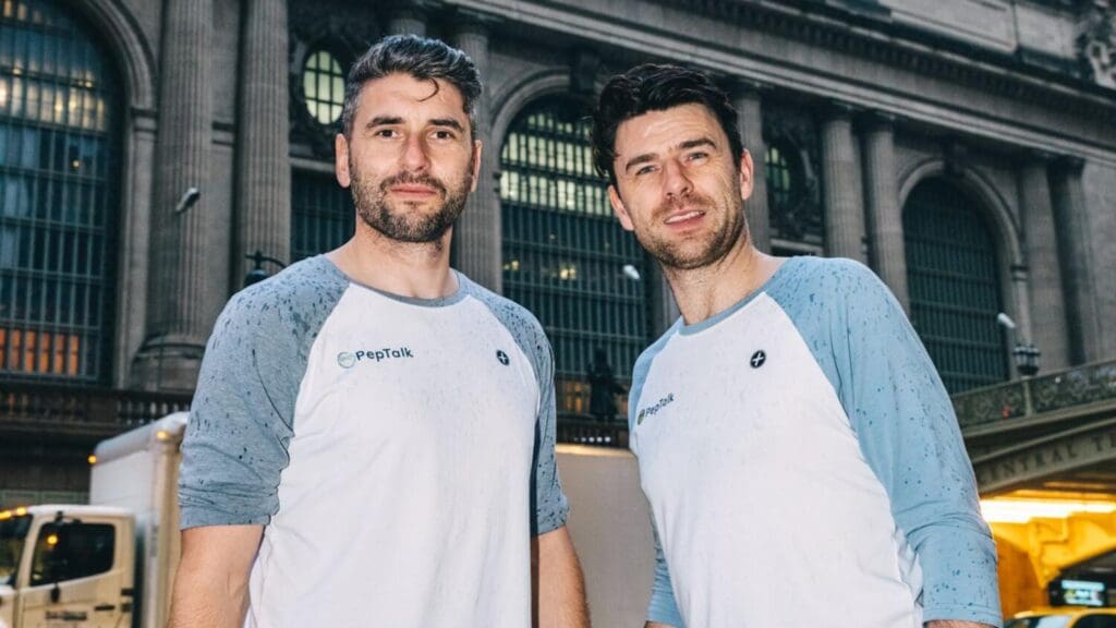 PepTalk co-founders Bernard and James Brogan outside Grand Central Station, New York, following Venturewave Capital investment• Title: Venturewave Capital Invests in Peptalk – Founders at Gr