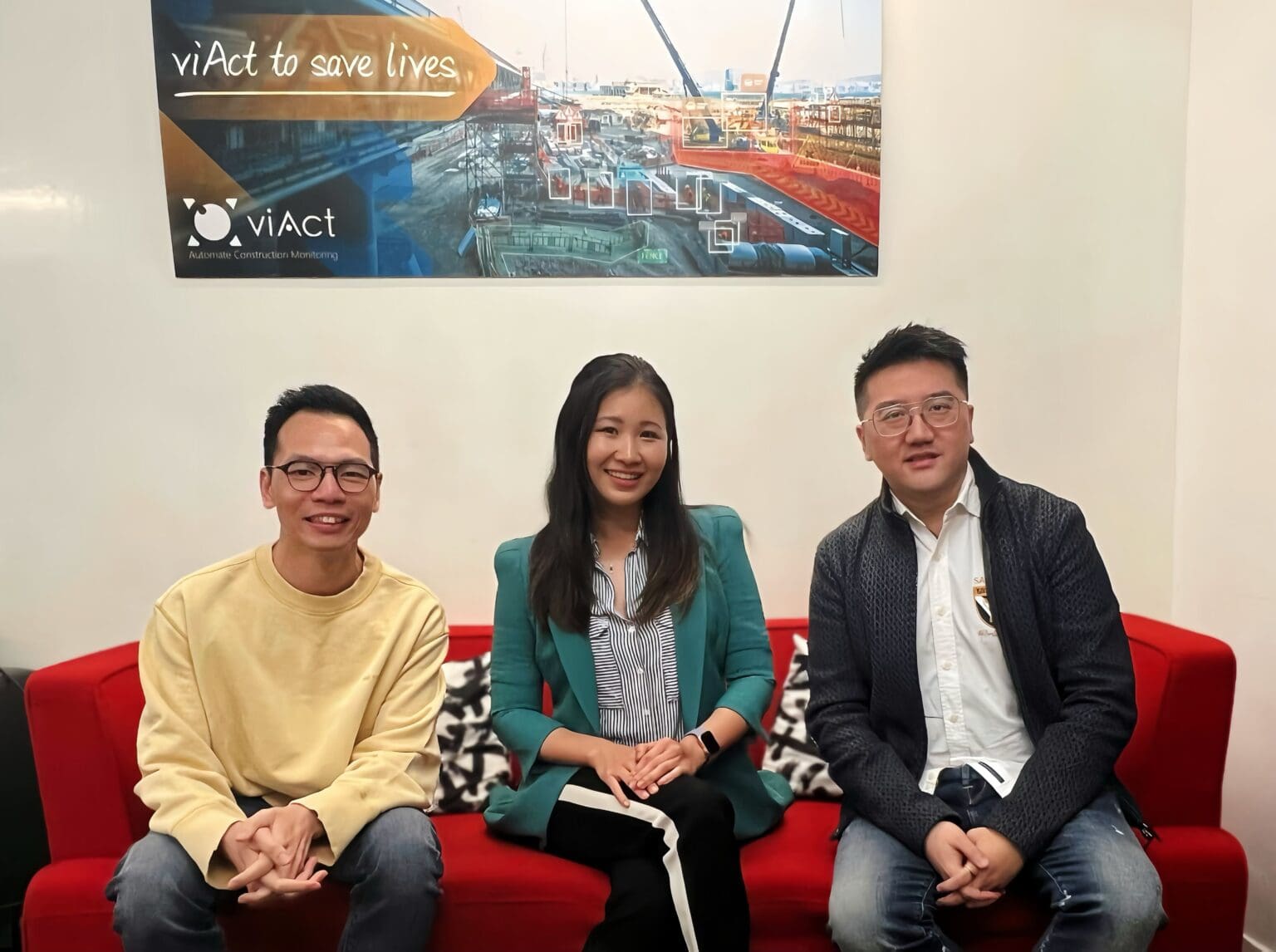 viAct Series A funding announcement – Gary Ng, Linda Liu, and Hugo Cheuk pictured