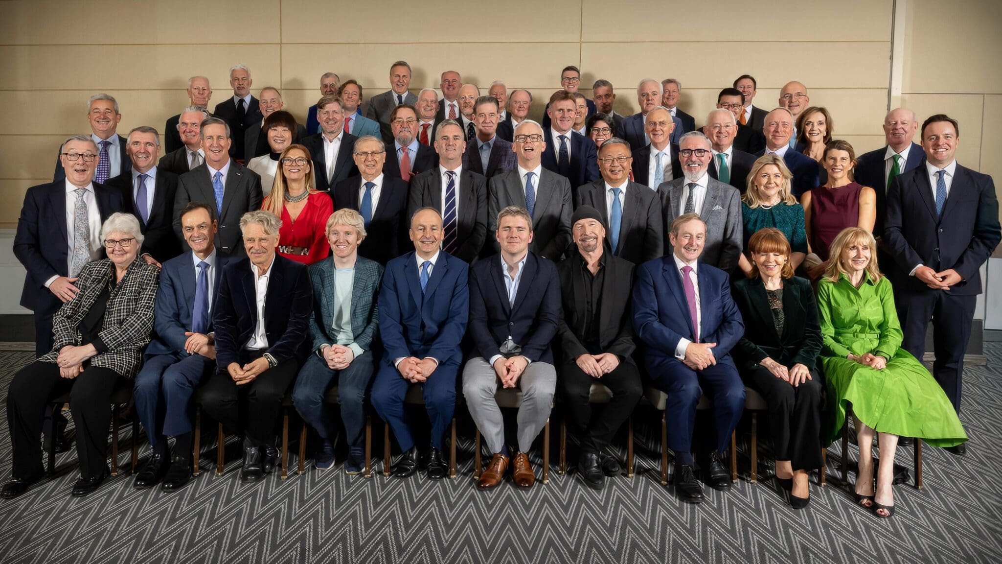 Group photo of the Venturewave Global Advisory Council (GAC) and stakeholders, including The Edge and Adam Clayton, defining the future of Impact Investing Ireland.