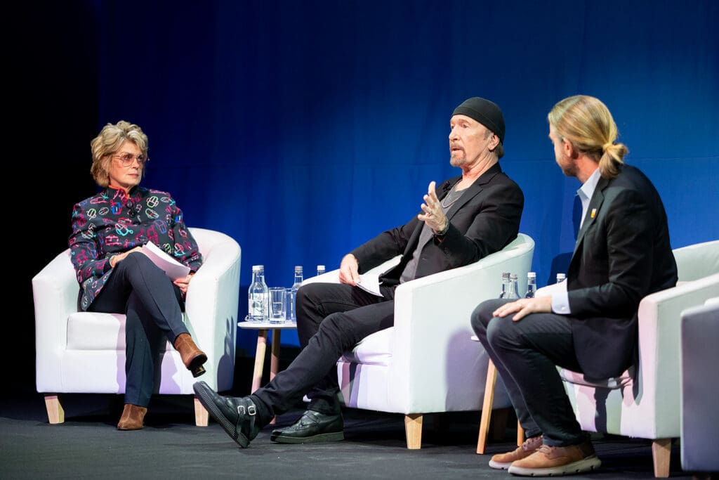 The Edge introducing Oath, the AI-driven soil regeneration initiative, at the Impact Ireland Convention 2025 in Dublin