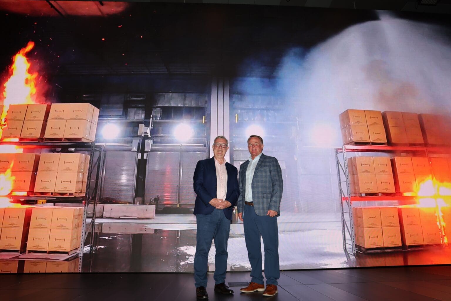 Kieran McLoughlin and Randy Hodge at FM’s fire technology lab in West Glocester, Rhode Island